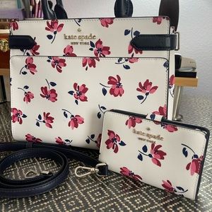Kate Spade Staci tea garden satchel with matching wallet